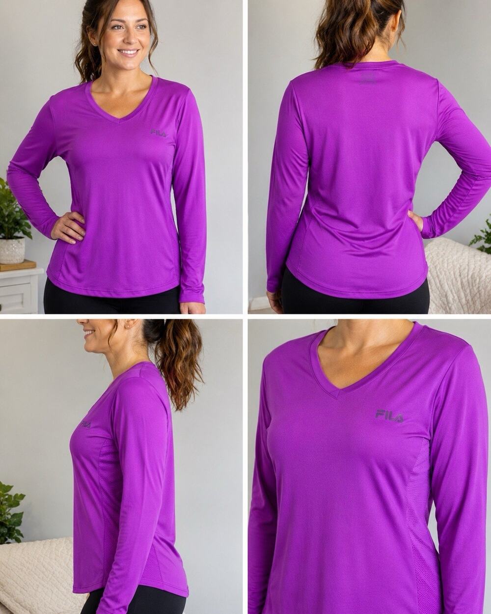 Fila Women’s XL Purple Long Sleeve V-Neck Performance Athletic Shirt